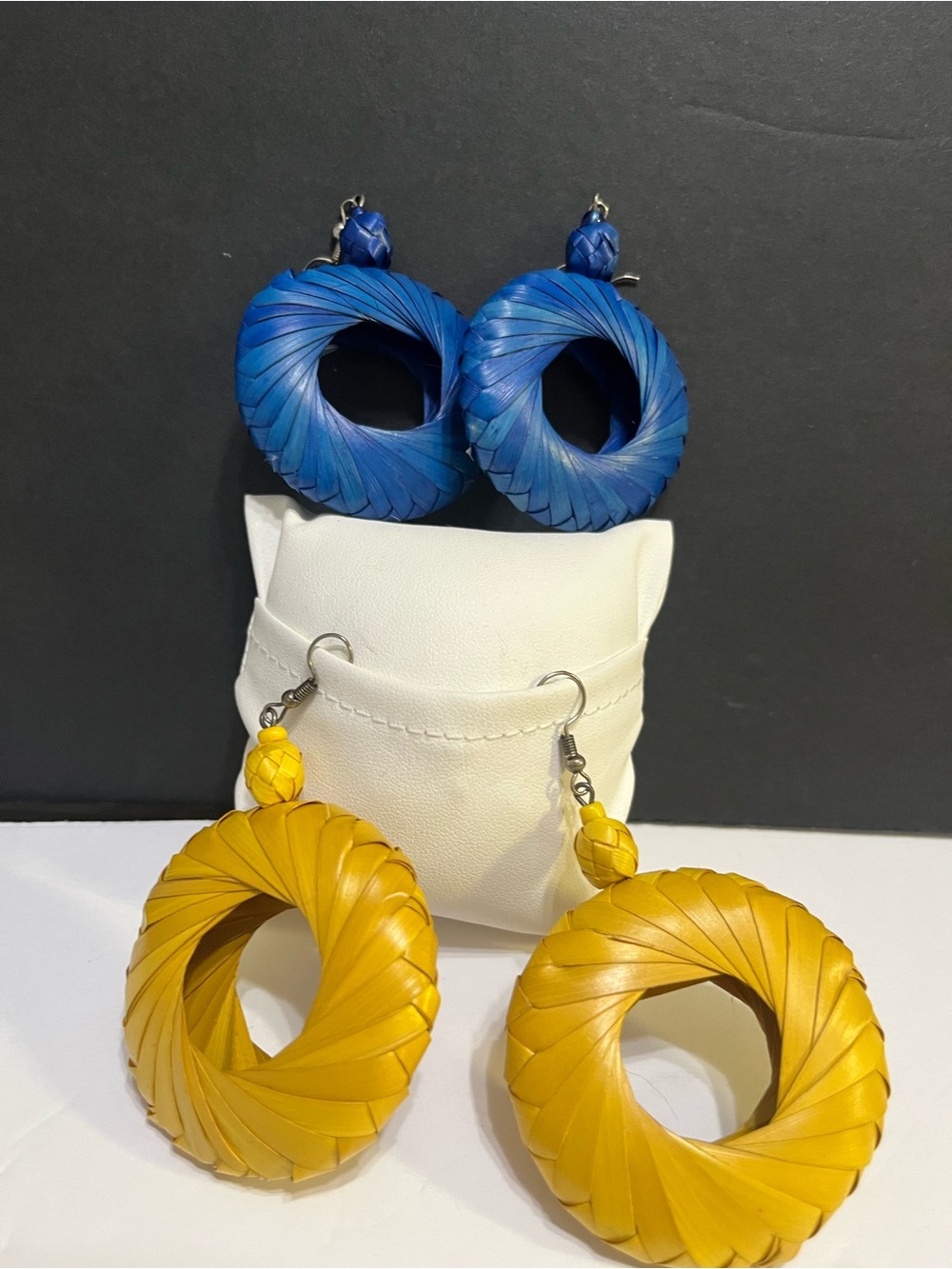 2 Pairs Blue and Mustard Twisted Hoop Earrings -